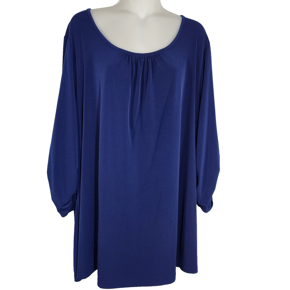 Susan Graver Womens Liquid Knit Ruched Sleeve Tunic Top Blue Plus Sz 2X A217831